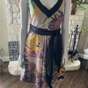 Maeve Multicolor Midi Dress with Black Accents
